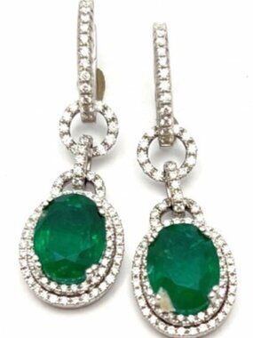 8.55 Carat Emerald 1.30 Carat Diamond Platinum Drop Earrings True Heirloom